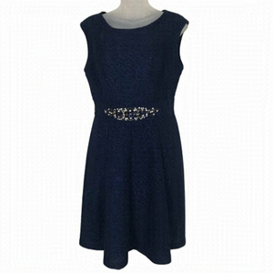 Eliza J Navy Blue  Dress With Rhinestone Waist Size 8